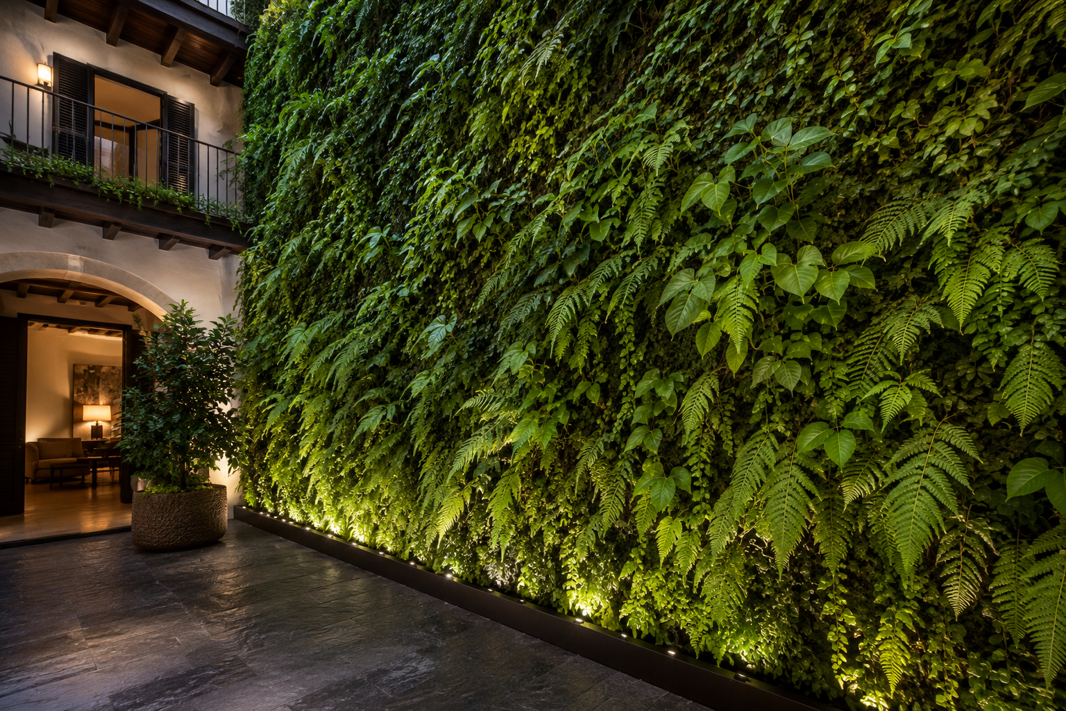 Muro vegetal en patio interior